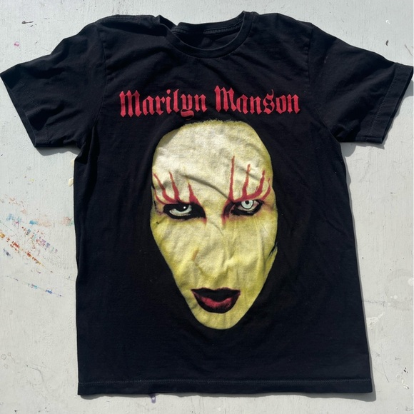 Men's Marilyn Manson T-Shirt Black Face NO SIZE Metal Rock Portrait 90s Goth Art - Picture 1 of 13